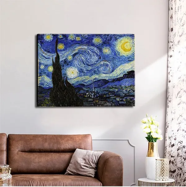 Multicolor_Starry_Night,_Vincent_Van_Gogh_Canvas_Wall_art,_Classic_Paintings_Framed_Pictures_Poster,_Abstract_Artwork_Prints_|_For_Home_Decor_12"x16"