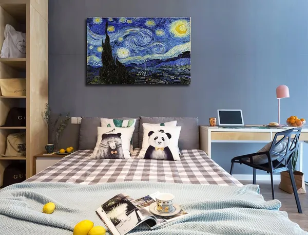Multicolor_Starry_Night,_Vincent_Van_Gogh_Canvas_Wall_art,_Classic_Paintings_Framed_Pictures_Poster,_Abstract_Artwork_Prints_|_For_Home_Decor_12"x16"