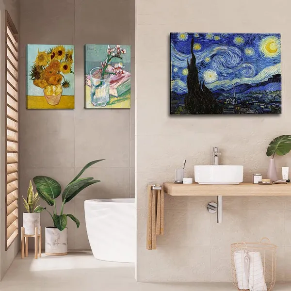 Multicolor_Starry_Night,_Vincent_Van_Gogh_Canvas_Wall_art,_Classic_Paintings_Framed_Pictures_Poster,_Abstract_Artwork_Prints_|_For_Home_Decor_12"x16"