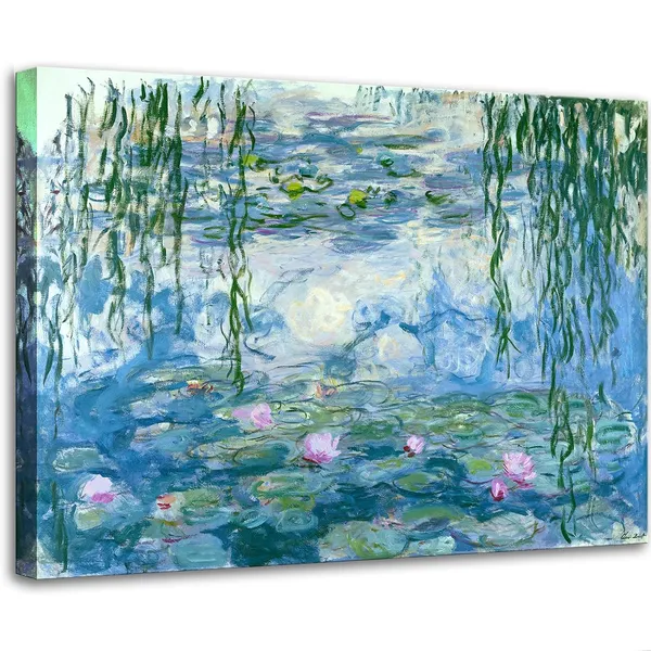 Multicolor_Claude_Monet_Canvas_Wall_Art_-_Water_Lilies_Classic_Artwork_Picture_Print_with_Framed_Painting_|_For_Home_Office_Wall_Decor_12"x16"