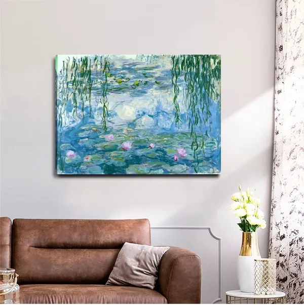 Multicolor_Claude_Monet_Canvas_Wall_Art_-_Water_Lilies_Classic_Artwork_Picture_Print_with_Framed_Painting_|_For_Home_Office_Wall_Decor_12"x16"