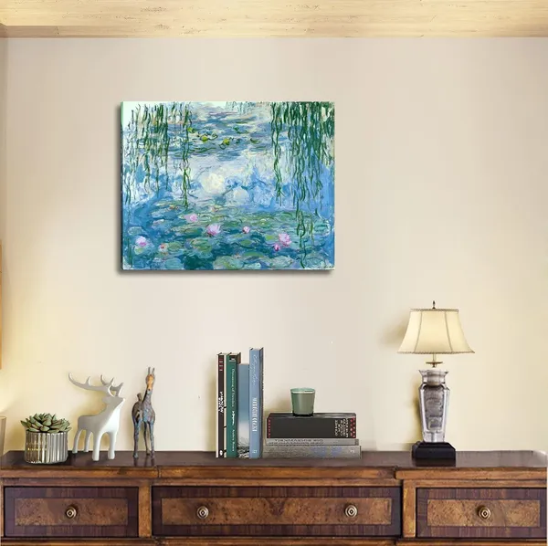 Multicolor_Claude_Monet_Canvas_Wall_Art_-_Water_Lilies_Classic_Artwork_Picture_Print_with_Framed_Painting_|_For_Home_Office_Wall_Decor_12"x16"