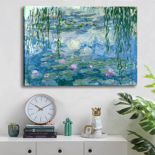 Multicolor_Claude_Monet_Canvas_Wall_Art_-_Water_Lilies_Classic_Artwork_Picture_Print_with_Framed_Painting_|_For_Home_Office_Wall_Decor_12"x16"