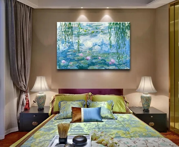 Multicolor_Claude_Monet_Canvas_Wall_Art_-_Water_Lilies_Classic_Artwork_Picture_Print_with_Framed_Painting_|_For_Home_Office_Wall_Decor_12"x16"