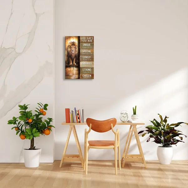 Multicolor_God_Says_You_are_Wall_Art_Bible_Verse_Poster_Retro_Lion_and_Lamb_Wall_Art_Framed_Inspirational_Quotes_Poster_Vintage_Christian_Religious_Pictures_Wall_Decor_(12x18in,Framed)