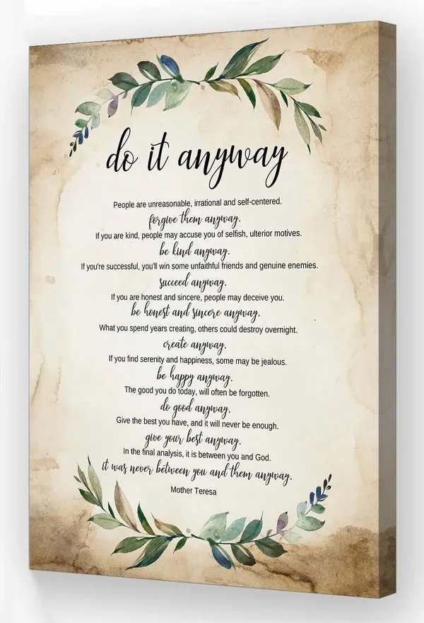 Multicolor_Do_It_Anyway_Poem_Wall_Art_Framed_Quotes_Poster_Vintage_Canvas_Motivational_Pictures_Artwork_Modern_Poetry_Wall_Art_Room_Decor_(12x18in,Framed)