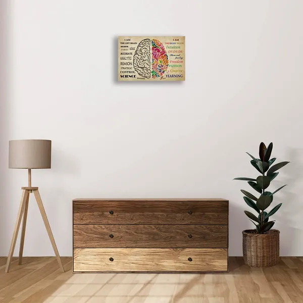 Multicolor_The_Brain_Poster_Framed_Quotes_Wall_Art_Retro_Painting_Pictures_Artwork_Left_and_Right_Brain_Anatomy_Poster_Canvas_Wall_Hanging_Prints_(12x18in,Framed)