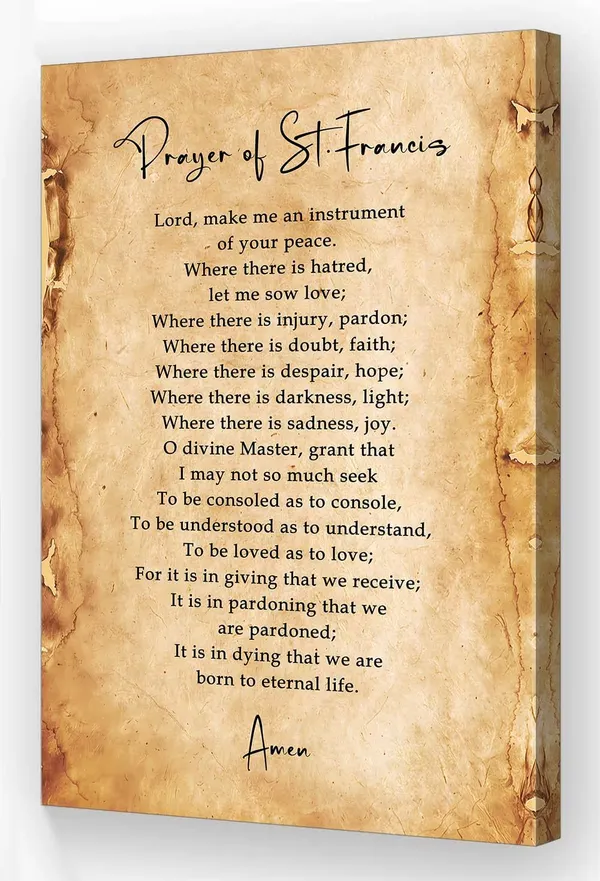 Multicolor_St_Francis_of_Assisi_Prayer_Wall_Art_Framed_Quotes_Poster_Vintage_Catholic_Prayer_Wall_Decor_Prints_Canvas_Religious_Inspirational_Gifts_(12x18in,Framed)
