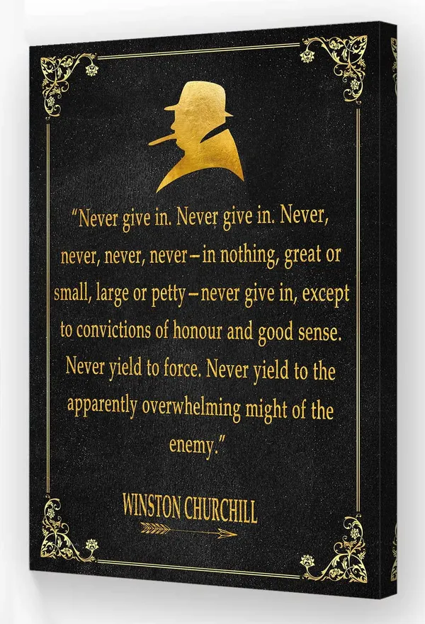 Multicolor_Winston_Churchill_Quotes_Wall_Art_Speech_Posters_Framed_Motivational_Pictures_Prints_Never_Give_In_Book_Quotes_Wall_Decor_Vintage_Artwork_(08x12in,Framed)