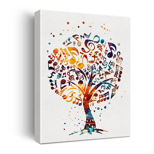Multicolor_Music_Tree_Watercolor_Poster_Canvas_Wall_Art_|_For_Home/Office/Music_Room_Decor_-_Music_Canvas_Print_Wall_Art_Painting_Ready_to_Hang_Musician_Gifts_-_Easel_&_Hanging_Hook_12_x_16_Inch
