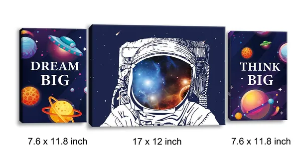 Multicolor_Space_Astronaut_Inspirational_Quotes_Canvas_Wall_Art,_Prints_Framed_Artwork_Gifts_Children's_Playroom_Nursery_Decoration,_Teen_Boy_Girl_Room_Decor,3_Panels.