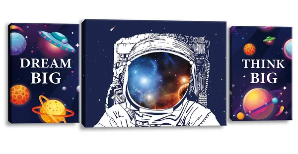 Multicolor_Space_Astronaut_Inspirational_Quotes_Canvas_Wall_Art,_Prints_Framed_Artwork_Gifts_Children's_Playroom_Nursery_Decoration,_Teen_Boy_Girl_Room_Decor,3_Panels.