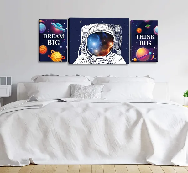 Multicolor_Space_Astronaut_Inspirational_Quotes_Canvas_Wall_Art,_Prints_Framed_Artwork_Gifts_Children's_Playroom_Nursery_Decoration,_Teen_Boy_Girl_Room_Decor,3_Panels.