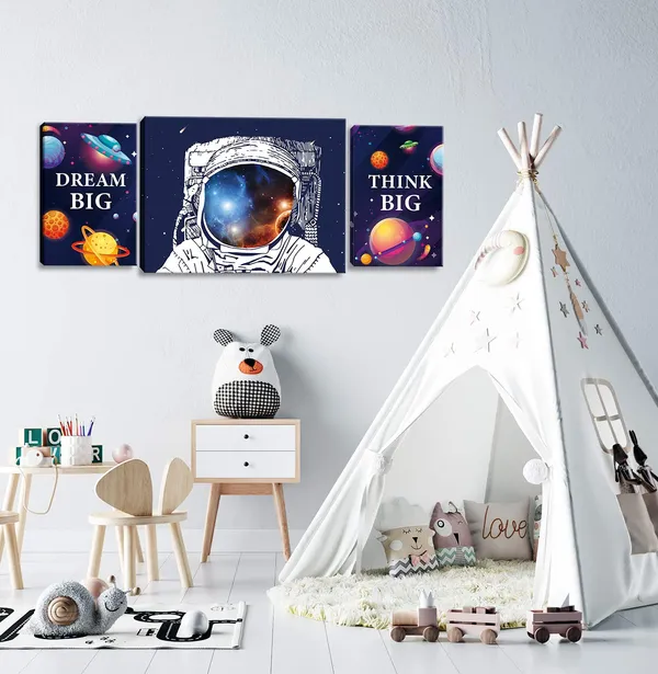 Multicolor_Space_Astronaut_Inspirational_Quotes_Canvas_Wall_Art,_Prints_Framed_Artwork_Gifts_Children's_Playroom_Nursery_Decoration,_Teen_Boy_Girl_Room_Decor,3_Panels.