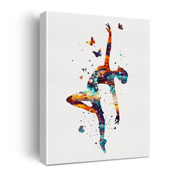 Multicolor_Gymnastics_Tumbling_Butterfly_Watercolor_Canvas_Wall_Art_|_For_Home/Bedroom/Nursery_Decor_-_Girls_Dancer_Pose_Canvas_Print_Wall_Art_Painting_Ready_to_Hang_Sports_Gifts_-_Easel_&_Hanging_Hook_12_x_16_Inch