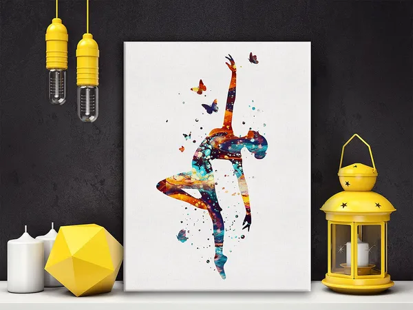 Multicolor_Gymnastics_Tumbling_Butterfly_Watercolor_Canvas_Wall_Art_|_For_Home/Bedroom/Nursery_Decor_-_Girls_Dancer_Pose_Canvas_Print_Wall_Art_Painting_Ready_to_Hang_Sports_Gifts_-_Easel_&_Hanging_Hook_12_x_16_Inch
