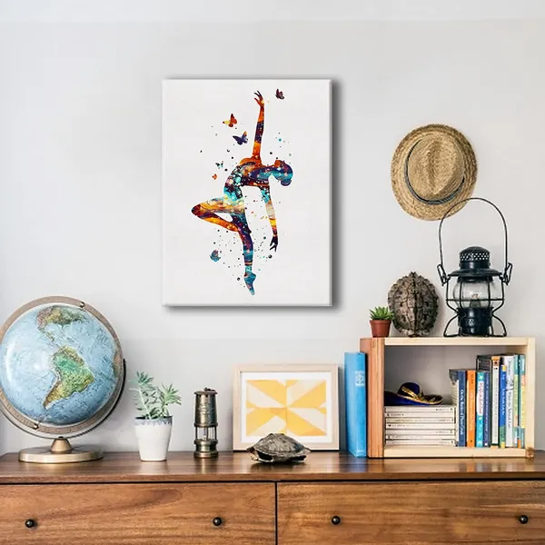 Multicolor_Gymnastics_Tumbling_Butterfly_Watercolor_Canvas_Wall_Art_|_For_Home/Bedroom/Nursery_Decor_-_Girls_Dancer_Pose_Canvas_Print_Wall_Art_Painting_Ready_to_Hang_Sports_Gifts_-_Easel_&_Hanging_Hook_12_x_16_Inch