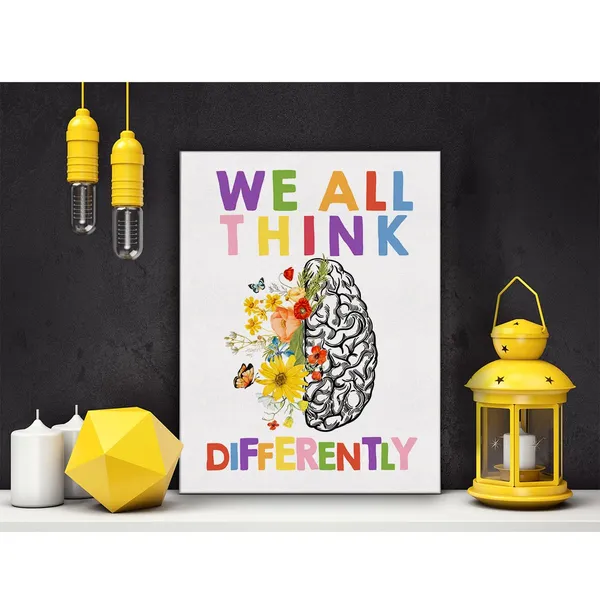 Multicolor_Therapy_Office_Poster_Canvas_Wall_Art_|_For_Office_Home_Decor_-_Neurodiversity_We_All_Think_Differently_Canvas_Print_Wall_Art_Floral_Brain_Painting_Ready_to_Hang_-_Easel_&_Hanging_Hook_12_x_16_Inch