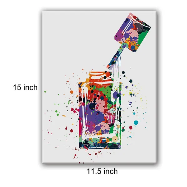 Multicolor_Nail_Polish_Bottle_Watercolor_Poster_Canvas_Wall_Art_|_For_Home/Nails_Studio/Beauty_Salon_Decor_-_Nail_Varnish_Canvas_Print_Wall_Art_Painting_Ready_to_Hang_Gifts_-_Easel_&_Hanging_Hook_12_x_16_Inch