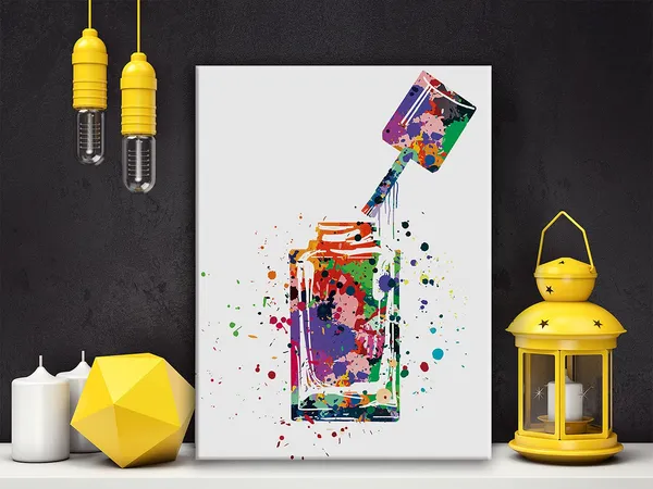 Multicolor_Nail_Polish_Bottle_Watercolor_Poster_Canvas_Wall_Art_|_For_Home/Nails_Studio/Beauty_Salon_Decor_-_Nail_Varnish_Canvas_Print_Wall_Art_Painting_Ready_to_Hang_Gifts_-_Easel_&_Hanging_Hook_12_x_16_Inch