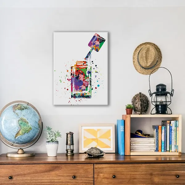 Multicolor_Nail_Polish_Bottle_Watercolor_Poster_Canvas_Wall_Art_|_For_Home/Nails_Studio/Beauty_Salon_Decor_-_Nail_Varnish_Canvas_Print_Wall_Art_Painting_Ready_to_Hang_Gifts_-_Easel_&_Hanging_Hook_12_x_16_Inch