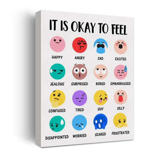 Multicolor_Feelings_Chart_Poster_Canvas_Wall_Art_|_For_Therapy_Office_Classroom_Homeschool_Decor_Positive_It's_Okay_to_Feel_Canvas_Print_Wall_Art_Painting_Ready_to_Hang_-_Easel_&_Hanging_Hook_12_x_16_Inch