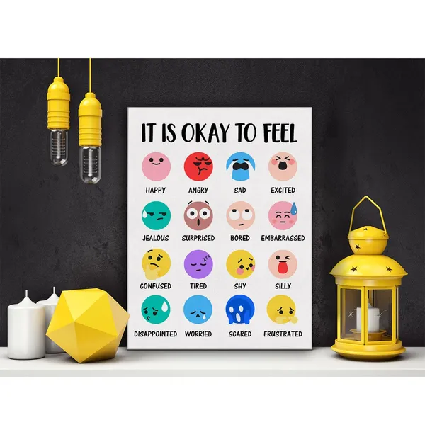 Multicolor_Feelings_Chart_Poster_Canvas_Wall_Art_|_For_Therapy_Office_Classroom_Homeschool_Decor_Positive_It's_Okay_to_Feel_Canvas_Print_Wall_Art_Painting_Ready_to_Hang_-_Easel_&_Hanging_Hook_12_x_16_Inch