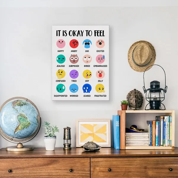 Multicolor_Feelings_Chart_Poster_Canvas_Wall_Art_|_For_Therapy_Office_Classroom_Homeschool_Decor_Positive_It's_Okay_to_Feel_Canvas_Print_Wall_Art_Painting_Ready_to_Hang_-_Easel_&_Hanging_Hook_12_x_16_Inch