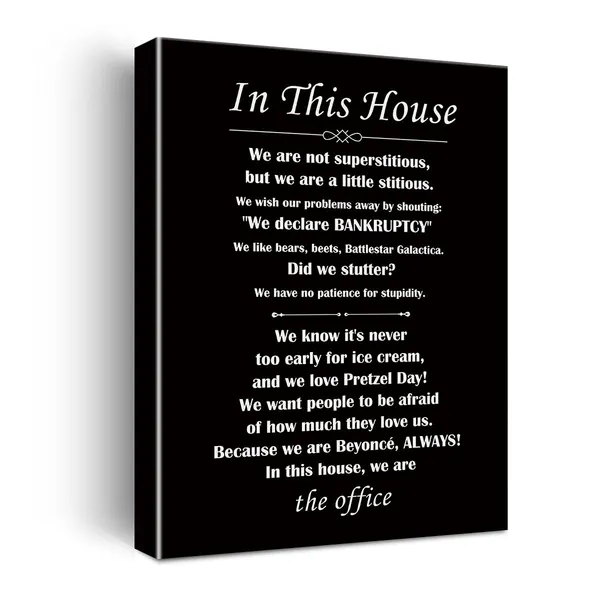 Multicolor_FAMILY_FRIENDLY_Version_of_The_Office_Quotes_Framed_Canvas_Wall_Art,_TV_Poster_the_office_tv_show_In_this_house_Poster_Funny_Quotes_Poster_11.5"_X_15"