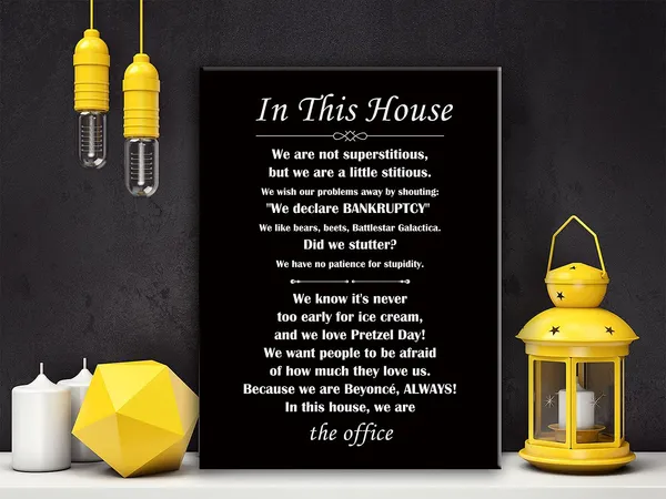 Multicolor_FAMILY_FRIENDLY_Version_of_The_Office_Quotes_Framed_Canvas_Wall_Art,_TV_Poster_the_office_tv_show_In_this_house_Poster_Funny_Quotes_Poster_11.5"_X_15"