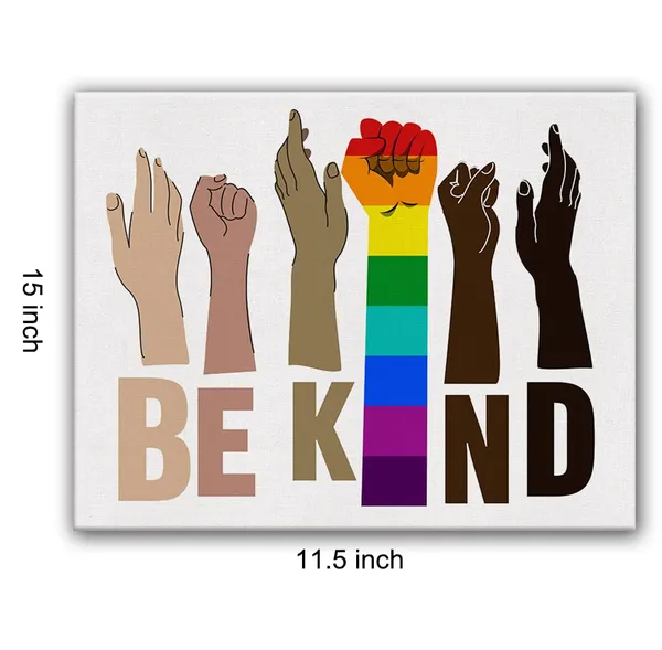 Multicolor_Diversity_Inspirational_Be_Kind_Poster_Canvas_Wall_Art_|_For_Classroom_Homeschool_Office_Decor_Kindness_Quotes_Canvas_Print_Wall_Art_Equality_Painting_Ready_to_Hang_-_Easel_&_Hanging_Hook_12_x_16_Inch