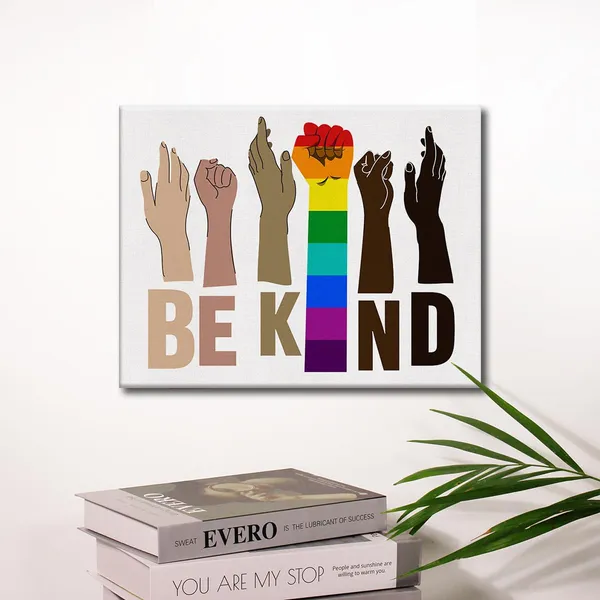 Multicolor_Diversity_Inspirational_Be_Kind_Poster_Canvas_Wall_Art_|_For_Classroom_Homeschool_Office_Decor_Kindness_Quotes_Canvas_Print_Wall_Art_Equality_Painting_Ready_to_Hang_-_Easel_&_Hanging_Hook_12_x_16_Inch