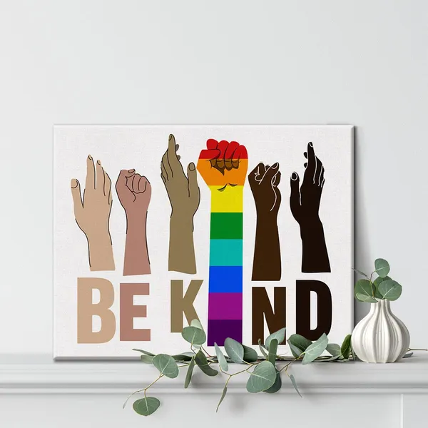 Multicolor_Diversity_Inspirational_Be_Kind_Poster_Canvas_Wall_Art_|_For_Classroom_Homeschool_Office_Decor_Kindness_Quotes_Canvas_Print_Wall_Art_Equality_Painting_Ready_to_Hang_-_Easel_&_Hanging_Hook_12_x_16_Inch