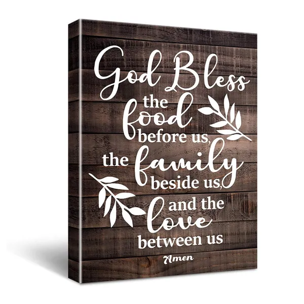 Multicolor_Inspirational_Bless_The_Food_Be|_Fore_Us_Amen_Quote_Poster_Canvas_Wall_Art_|_For_Home/Kitchen_Decor_-_Easel_&_Hanging_Hook_12_x_16_Inch