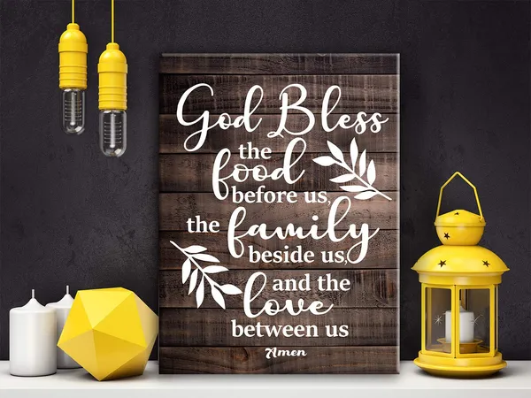 Multicolor_Inspirational_Bless_The_Food_Be|_Fore_Us_Amen_Quote_Poster_Canvas_Wall_Art_|_For_Home/Kitchen_Decor_-_Easel_&_Hanging_Hook_12_x_16_Inch
