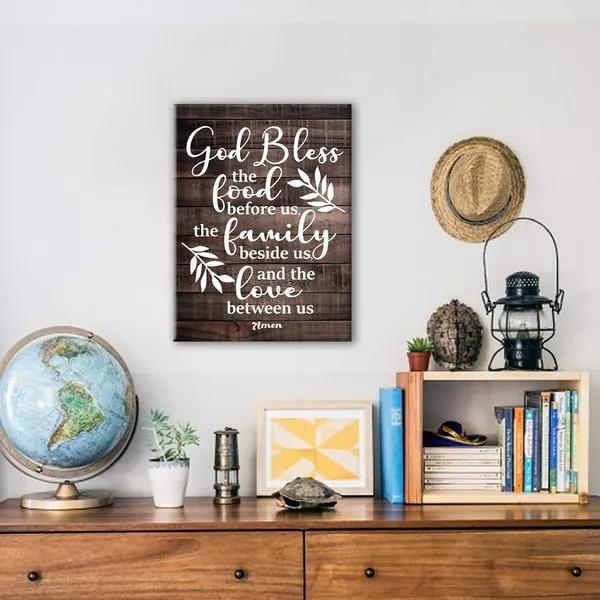 Multicolor_Inspirational_Bless_The_Food_Be|_Fore_Us_Amen_Quote_Poster_Canvas_Wall_Art_|_For_Home/Kitchen_Decor_-_Easel_&_Hanging_Hook_12_x_16_Inch