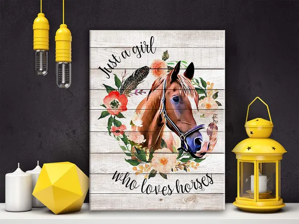 Multicolor_Cute_Just_A_Girl_Who_Loves_Horses_Poster_Canvas_Wall_Art_|_For_Home_Nursery_Decor_-_Easel_&_Hanging_Hook_12_x_16_Inch