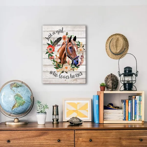 Multicolor_Cute_Just_A_Girl_Who_Loves_Horses_Poster_Canvas_Wall_Art_|_For_Home_Nursery_Decor_-_Easel_&_Hanging_Hook_12_x_16_Inch