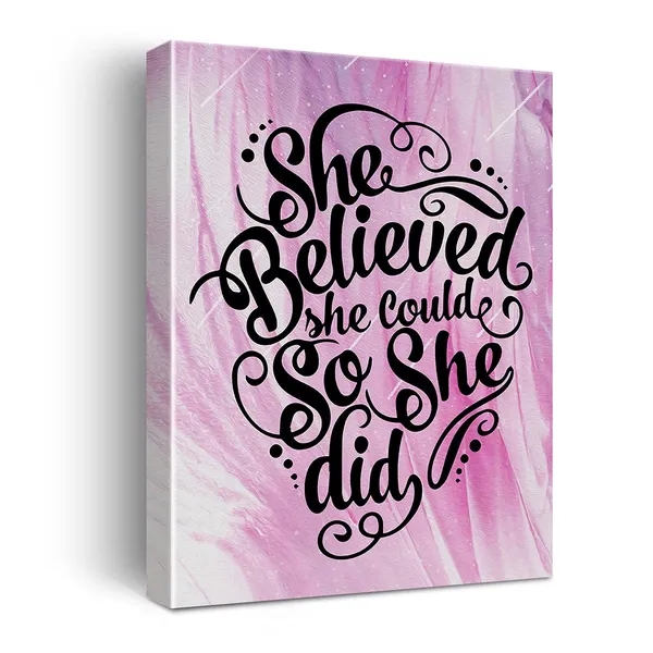 Multicolor_Inspirational_Quotes_She_Believed_She_Could_So_She_Did_Poster_Canvas_Wall_Art_|_For_Nursery/Home/Girls_Room_Decor_-_Pink_Motivational_Canvas_Print_Wall_Art_Painting_Ready_to_Hang_Gifts_-_Easel_&_Hanging_Hook_11.5x15_Inch