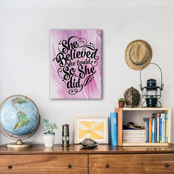 Multicolor_Inspirational_Quotes_She_Believed_She_Could_So_She_Did_Poster_Canvas_Wall_Art_|_For_Nursery/Home/Girls_Room_Decor_-_Pink_Motivational_Canvas_Print_Wall_Art_Painting_Ready_to_Hang_Gifts_-_Easel_&_Hanging_Hook_11.5x15_Inch
