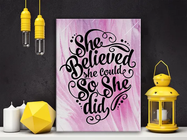 Multicolor_Inspirational_Quotes_She_Believed_She_Could_So_She_Did_Poster_Canvas_Wall_Art_|_For_Nursery/Home/Girls_Room_Decor_-_Pink_Motivational_Canvas_Print_Wall_Art_Painting_Ready_to_Hang_Gifts_-_Easel_&_Hanging_Hook_11.5x15_Inch