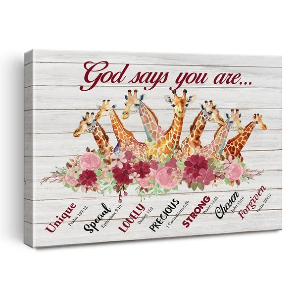 Multicolor_Inspirational_Motivational_God_Says_You_Are_Giraffe_Poster_Canvas_Wall_Art_|_For_Home_Decor_Rustic_Christian_Floral_Giraffe_Canvas_Print_Painting_Framed_Gifts_-_Easel_&_Hanging_Hook_12_x_16_Inch