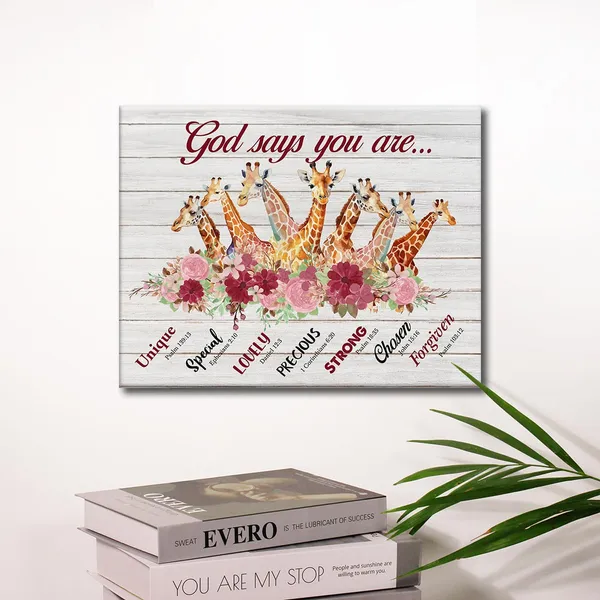 Multicolor_Inspirational_Motivational_God_Says_You_Are_Giraffe_Poster_Canvas_Wall_Art_|_For_Home_Decor_Rustic_Christian_Floral_Giraffe_Canvas_Print_Painting_Framed_Gifts_-_Easel_&_Hanging_Hook_12_x_16_Inch
