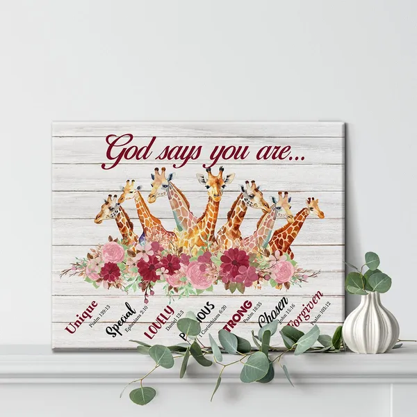 Multicolor_Inspirational_Motivational_God_Says_You_Are_Giraffe_Poster_Canvas_Wall_Art_|_For_Home_Decor_Rustic_Christian_Floral_Giraffe_Canvas_Print_Painting_Framed_Gifts_-_Easel_&_Hanging_Hook_12_x_16_Inch