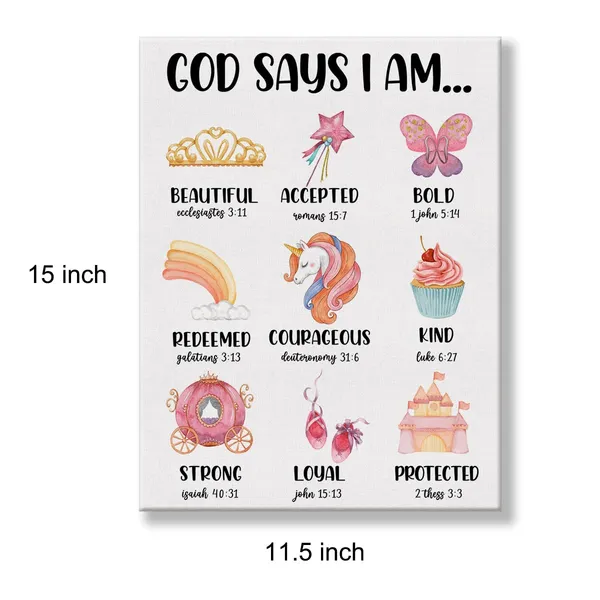 Multicolor_Inspirational_God_Says_I_Am_Girl_Nursery_Poster_Canvas_Wall_Art_|_For_Home_Decor_Cute_Pink_Christian_Positive_Affirmation_Canvas_Print_Painting_Ready_to_Hang_Gifts_-_Easel_&_Hanging_Hook_12_x_16_Inch