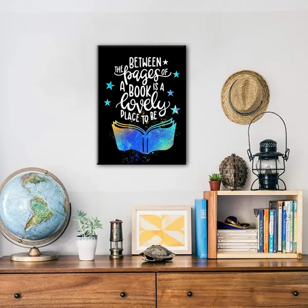 Multicolor_Between_The_Pages_of_A_Book_is_A_Lovely_Place_to_Be_Poster_Canvas_Wall_Art_Painting_Ready_to_Hang_f-_Inspirational_Literary_Quotes_Canvas_Wall_Art_-_12_x_16_Inch