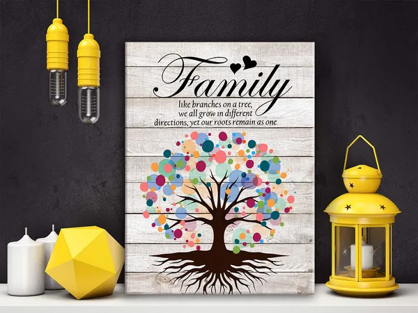 Multicolor_Inspirational_Quote_Family_Like_Branches_on_a_Tree_Poster_Canvas_Wall_Art_|_For_Home_Decor_-_Rustic_Family_Sayings_Family_Tree_Canvas_Print_Wall_Art_Painting_Ready_to_Hang_Decoration_Gifts_-_Easel_&_Hanging_Hook_12_x_16_Inch