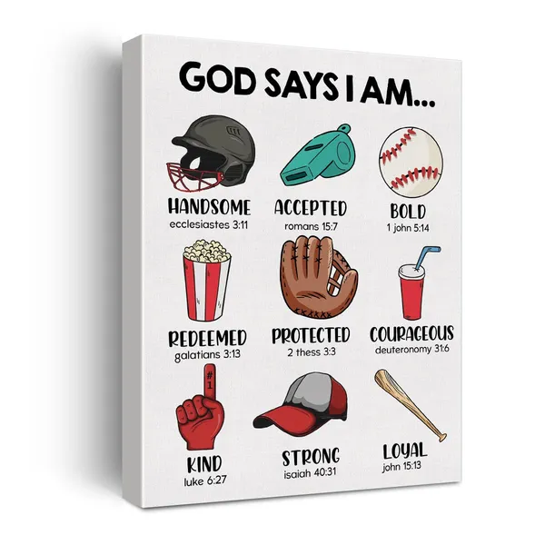 Multicolor_Inspirational_Motivational_God_Says_I_Am_Baseball_Poster_Canvas_Wall_Art_|_For_Home_Decor_Christian_Sports_Baseball_Canvas_Print_Painting_Framed_Gifts_-_Easel_&_Hanging_Hook_12_x_16_Inch