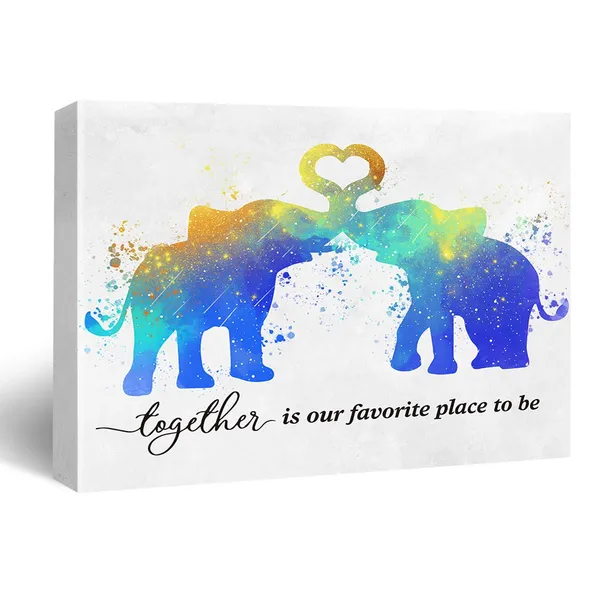 Multicolor_Inspirational_Elephant_Love_Quotes_Together_is_Our_Favorite_Place_to_be_Poster_Canvas_Wall_Art_|_For_Home/Bedroom/Wedding_Decor_-_Elephant_Couple_Love_Canvas_Print_Wall_Art_Painting_Gifts_|_For_Couple/Anniversary/Valentines_Day_-_Easel_&_Hanging_Hook_12_x_16_Inch