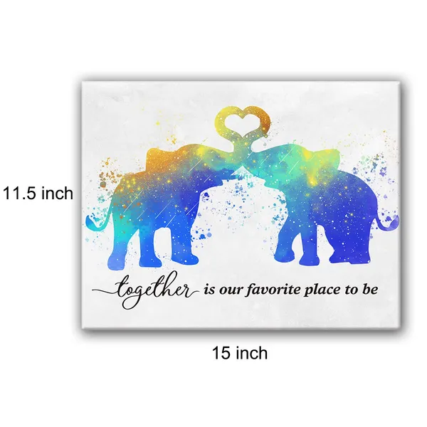 Multicolor_Inspirational_Elephant_Love_Quotes_Together_is_Our_Favorite_Place_to_be_Poster_Canvas_Wall_Art_|_For_Home/Bedroom/Wedding_Decor_-_Elephant_Couple_Love_Canvas_Print_Wall_Art_Painting_Gifts_|_For_Couple/Anniversary/Valentines_Day_-_Easel_&_Hanging_Hook_12_x_16_Inch